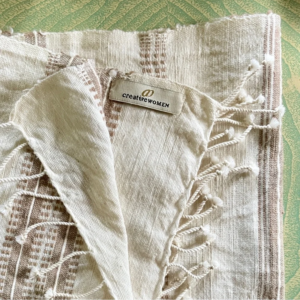 Creative Women | Aden Handwoven Cotton Hand Towel, Natural w/Stone ♥ NWOT